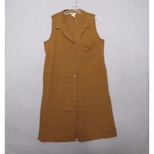 Vintage Territory Ahead Shirt Dress Large Brown 100% Silk Sleeveless Minimalist
